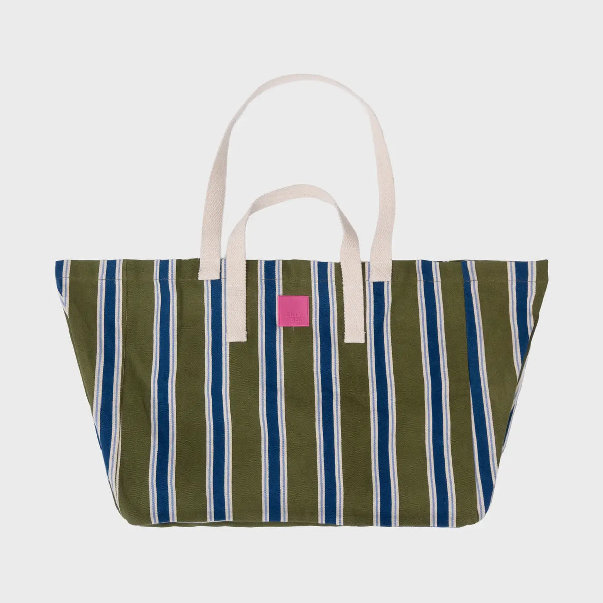 Cotton Tote Bag - Green, Blue-Striped